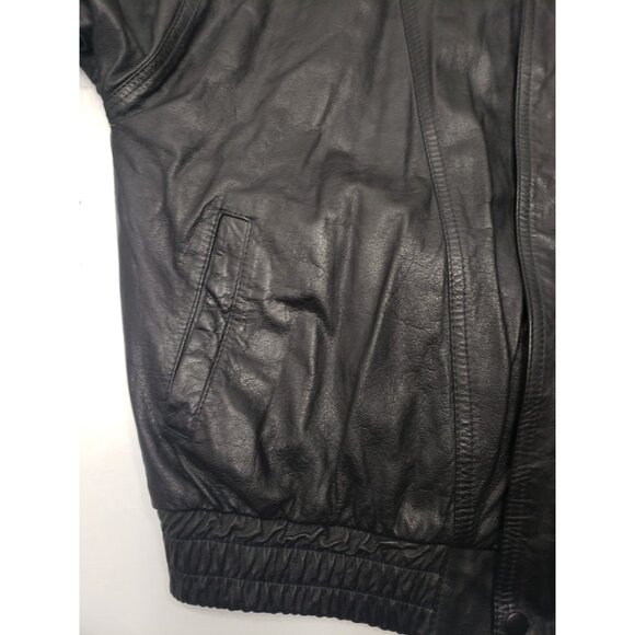 Boss Leather Black Leather Bomber Motorcycle Full Zip Button Up Jacket Size ? - Picture 6 of 16